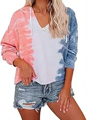 [NC] Gradient V-Neck Hooded Long Sleeve Pullover Casual Sweater Fashion Sweater L Vitalityorange