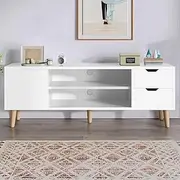 ALFORDSON TV Cabinet Stand Unit, 120 x 30 x 43cm, 2 Drawers, 2 Shelves＆Storage Cabinet, Modern Furniture Entertainment TV Unit Cabinet Set, for Living Room, Multimedia Centre, White
