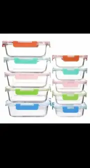 10pcs Glass Food Storage Container Set With Leakpoof Airtight Lids, Meal Prep