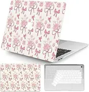 Seorsok Compatible with MacBook Air 13 Inch Case 2022 2021 2020-2018 Release A1932 A2179 M1 A2337 Touch ID,Pink Retro Ribbon Bow and Blooming Rose Plastic Hard Case&Transparent Keyboard Cover,Beige