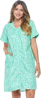 [Casual Nights] Women's Snap Front House Dress Short Sleeve Woven Duster Housecoat Lounger Robe Floral