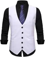 [YIYUWE] Mens Waistcoat Classic Solid Color Formal Casual V-neck Sleeveless Wedding Party Tuxedo Suit Vest With Pockets