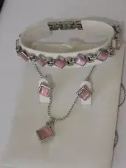 Silver Pink Bracelet Earring Necklace Set