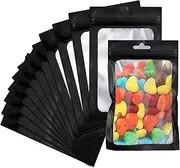 100 Pack Smell Proof Mylar Resealable Foil Pouch Bags, 16X24CM Food Safe Airtight Ziplock Matte Black with Clear Window