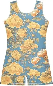 [FRODOTGV] Yellow Begonia Flower Blue Girls Gymnastics Leotards Toddler Ballet Unitard for Excise, Tumbling Class, Biketards