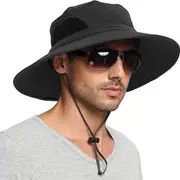Unisex Sun Hat, Waterproof Wide Brim Bucket Hat Packable Boonie Hat for Fishing Hiking Gardening Safari Beach,Black
