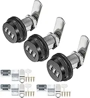 Kitmose 3 Pack Combination Cabinet Cam Lock Password Coded Lock with 1-1/8''Cylinder and Chrome Finish, Security Combi-Cam Locks for Cabinet Filing Drawer Mailbox (Black)