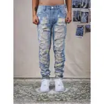 〈GRADE$〉GRDS BOOM DAMAGE DENIM JEANS/前後大破壞抽鬚直筒水洗牛仔長褲