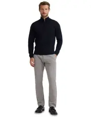 [Oxford] Merino Zip Neck Pure Wool Pullover in Black