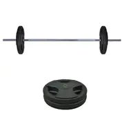 35kg Rubber Coated Ez Grip Cast Iron Weight Plate + 150cm Barbell Bar Weight Set