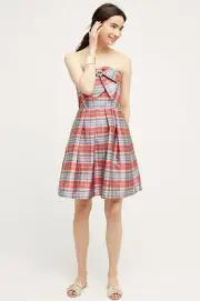 NEW Anthropologie Strapless Ribboned Plaid Dress by Eva Franco Size 4 Orig.$178