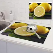 Yellow Lemon Dish Drying Mats for Kitchen Counter, Absorbent Microfiber Kitchen Dishes Drainer Mat Large Dish Drying Pad with Hook Coffee Mat Kitchen Accessories 18x24 Inch