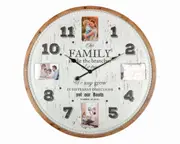 Large Family Tree Beaded Round Clock W Photo Frames, 80cm