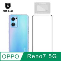 T.G OPPO Reno7 5G 手機保護超值3件組(透明空壓殼+鋼化膜+鏡頭貼)