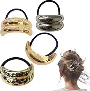Metal Ends Hair Ties - 4x Geometric Hair Cuff, Geometric Hair Ties Set | Decorative Accessories Ponytail Holder, Fashionable Design Hair Ties Hair Cuff Hair Bands Elastic Rope for Women (5.8x2.5x3cm)
