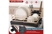 ACA Kitchen Storage Rack Dish Drying Rack Drainer Basket Aluminium Alloy Organiser Black and Gold