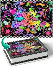 Splash Paint 1/4 Sheet Edible Cake Image Frosting Topper Birthday Party