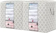 WISELIFE Storage Bags 2 Pack/100L Large Blanket Clothes Organization and Storage Containers for Comforters,Bedding, Foldable Organizer with Reinforced Handle, Clear Window, Sturdy Zippers,Lvory