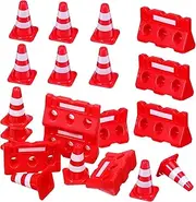 PERSELOSO 24Pcs Mini Traffic Cones and Road Signs Playset for Educational Pretend Play Traffic Light and Roadblock Imaginative Role Playing Fun