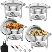 Stainless Steel Buffet Chafers 4 Pack 5QT round Chafing Dish Set, Food Warmer wi