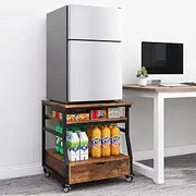 PUNCIA 23.6x21.7in Mini Fridge Stand with Large Capacity Storage Heavy Duty Fridge Cart with Drawers Mobile Beverage Refrigerator Table with Wheels Appliance Platform for Dorm Apartment Office Bedroom