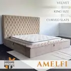 Amelfi King Bed Frame Studded Fabric Light Brown Plush Velvet Upholstered Tufts