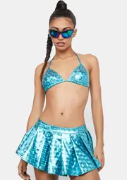 Azure Nova Girl Metallic Skort Set