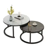 Foret Coffee Table 80cm Tempered Glass Top Nesting Side Tea Tables 2pc Set