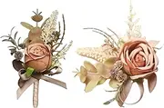 [Generic] Corsage and Boutonniere Set | 2X Wrist Corsages for Wedding,Artificial Wristband Floral Bracelet, Boutonniere, Hand Decor for Bride Bridesmaid Prom/Wedding