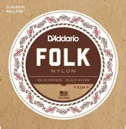 D'Addario EJ34 Folk Nylon Guitar Strings, Ball End, 80-20 Bronze-Black Nylon Trebles
