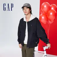 在飛比找蝦皮商城優惠-Gap 男女同款Logo立領工裝飛行外套-黑色(876979