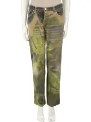 Green Denim Leaf Print Jeans