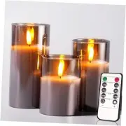 Glass Battery Operated LED Pillar Flameless Candles with10-Key Remote and