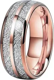 [Wozya] Bright Meteorite Ring Men Women Tungsten Wedding Band Domed Polished Finish Comfort Fit