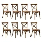 Oikiture 8PCS Crossback Dining Chair Solid Birch Timber Wood Rattan Seat Walnut