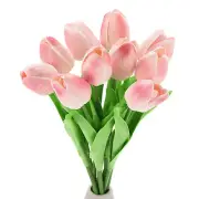 15pcs Tulips Artificial Flowers, Fake Tulip Stems Real Touch (Peach Pink)