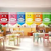 6 Pcs School Classroom Crayon Curtains Back to Schools Colorful Rainbow Curtain Drapes for Window Shelves Kids Teacher Kindergarten Preschool Daycare Bedroom Playroom Decoration Supplies 36 x 24in