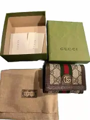Gucci Ophidia GG gold hardware zipper card case wallet