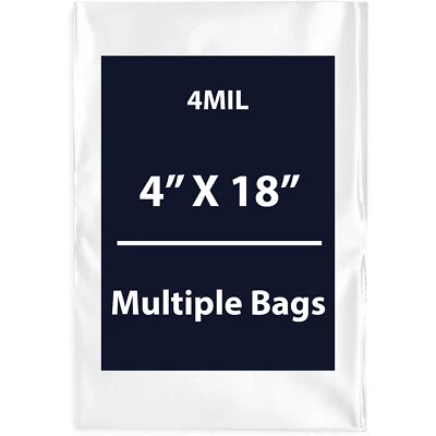 4Mil 4" X 18" | LDPE Clear Flat Poly Bags, Flexible & Durable | Multiple Bags