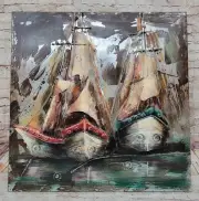 Large Abstract Sailboat Oil Painting on Metal Canvas Easy to Hang Artwork Sale