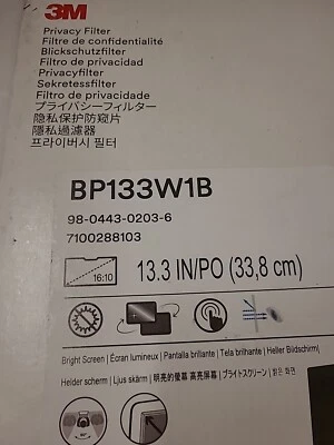 NEW 3M BP133W1B Bright Screen Privacy Filter for 13.3" Laptop 16:10 aspect ratio