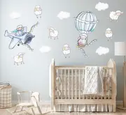 Flying Sheep Australian Design Hand Painted Peel & Stick, Removable Wall Decal. Nursery, Kids Playroom, Kids Teens Bedroom