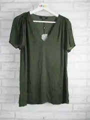 Saba women's lillian tee, t-shirt top khaki green M, 12 new short sleeve v-neck