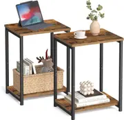 End Tables Set of 2, Side Tables with Storage Shelf, Slim Night Tables for Living Room, Bedroom