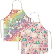 OIGWBPH 2 Pieces Kids Cooking Apron Kids Apron Painting Smock for Kitchen Cooking Baking Painting Party with Pockets (for 4-12 Years)