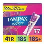 Tampax Radiant Feminine Care Tampons Multipack Regular/Super Plus Unscented 77ct