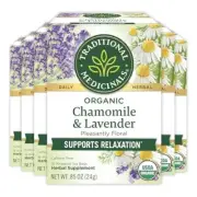 Pack of 6 Organic Chamomile Lavender Tea Bags Herbal Stress Relief 96 Total Bags