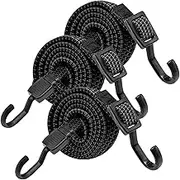NULYLU 3pcs Adjustable Bungee Cords Heavy Duty Elastic Straps with Hooks for Outdoor Use Ideal for Binding Luggage Trucks and Cargo 100cm Grey and