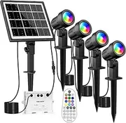 MEIKEE RGB Solar Spotlights Outdoor, 4-in-1 Solar Garden Lights, Waterproof IP66 Solar Powered Spotlight, 12 Colors Changing, Remote Control, LED Landscape Lighting for Yard Patio Lawn Garden