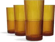 Drinique Unbreakable Edition Highball 14 oz Tritan Renew Plastic Highball Glass Amber 4-Pack
